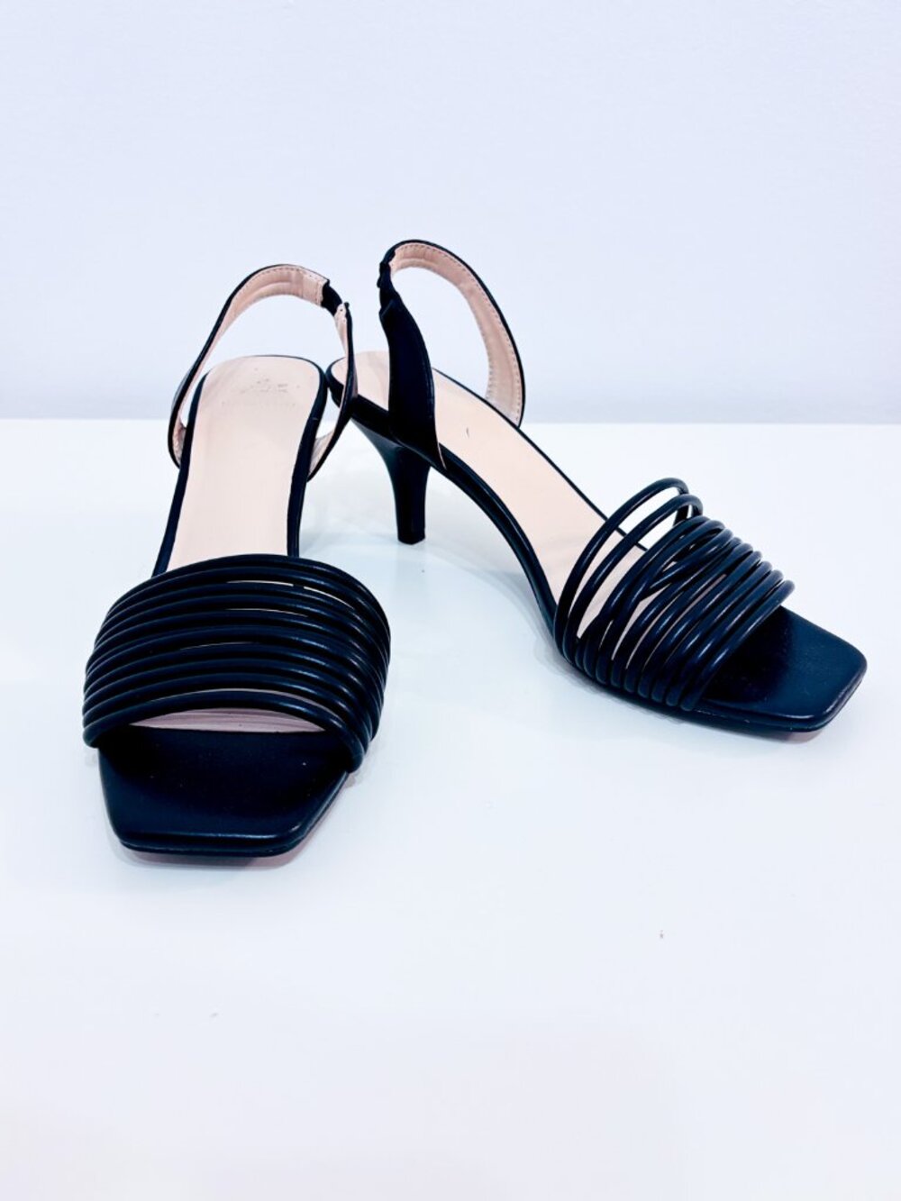 HALSTON Black Slingback Heels | Strappy Minimalist | Size 6.5